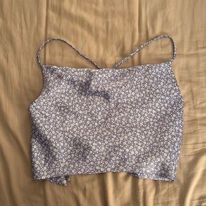 Garage Purple Floral Crop Top With Ties — Medium